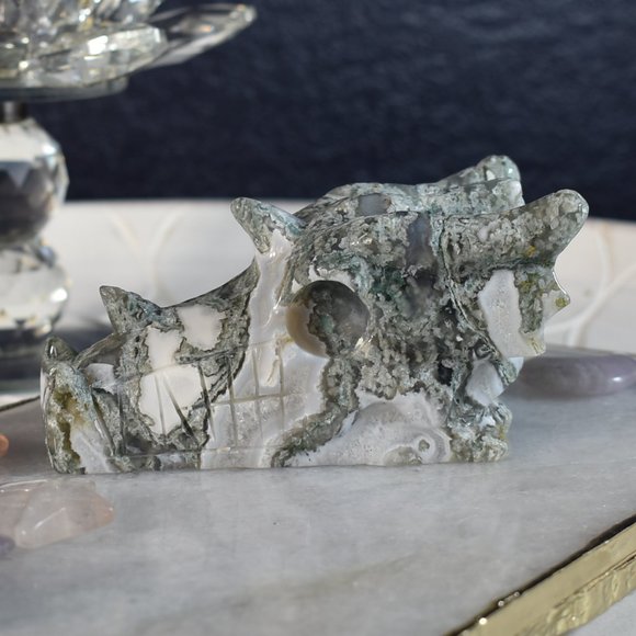 Moss Agate Dragon Head - Picture 2 of 3